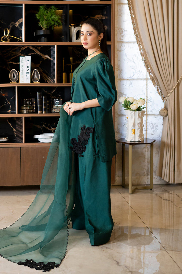 Liyaana From Nizka By Nida Rehan RTW Solids Organza Silk 2 Piece Suit Sapphire flow - Festive Collection