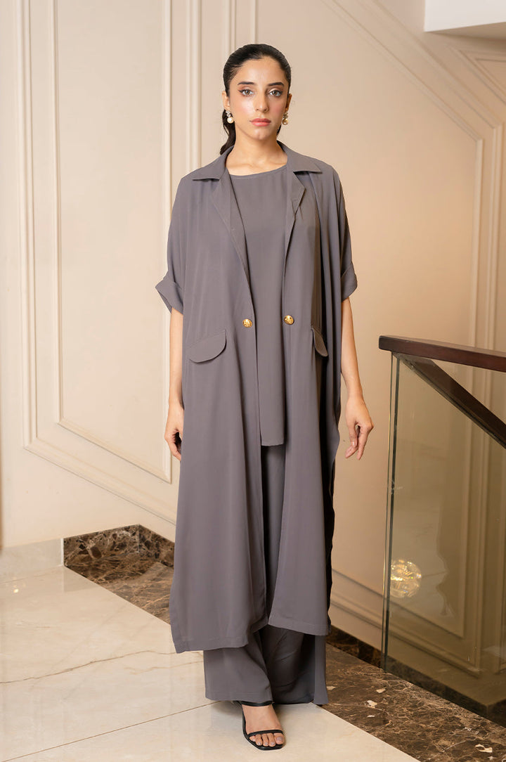 Liyaana From Nizka By Nida Rehan RTW Solids Premium Georgette 2 Piece Suit Ash Mist - Casual Collection