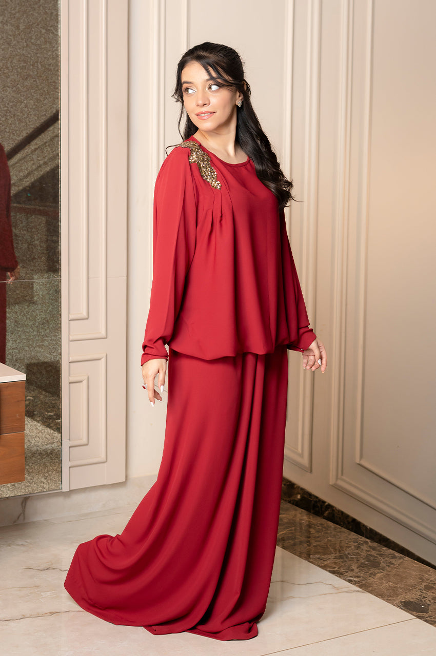 Liyaana From Nizka By Nida Rehan RTW Solids Premium Georgette 2 Piece Suit Scarlet Elegance - Casual Collection