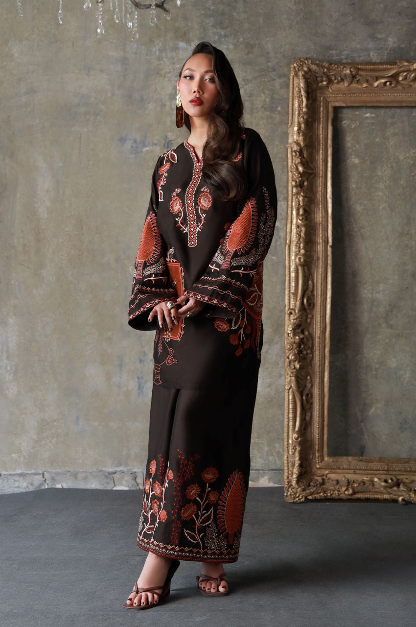 Liyaana From Nizka By Nida Rehan RTW Embroidered Butter Silk 2 Piece Suit Terra - Festive Collection