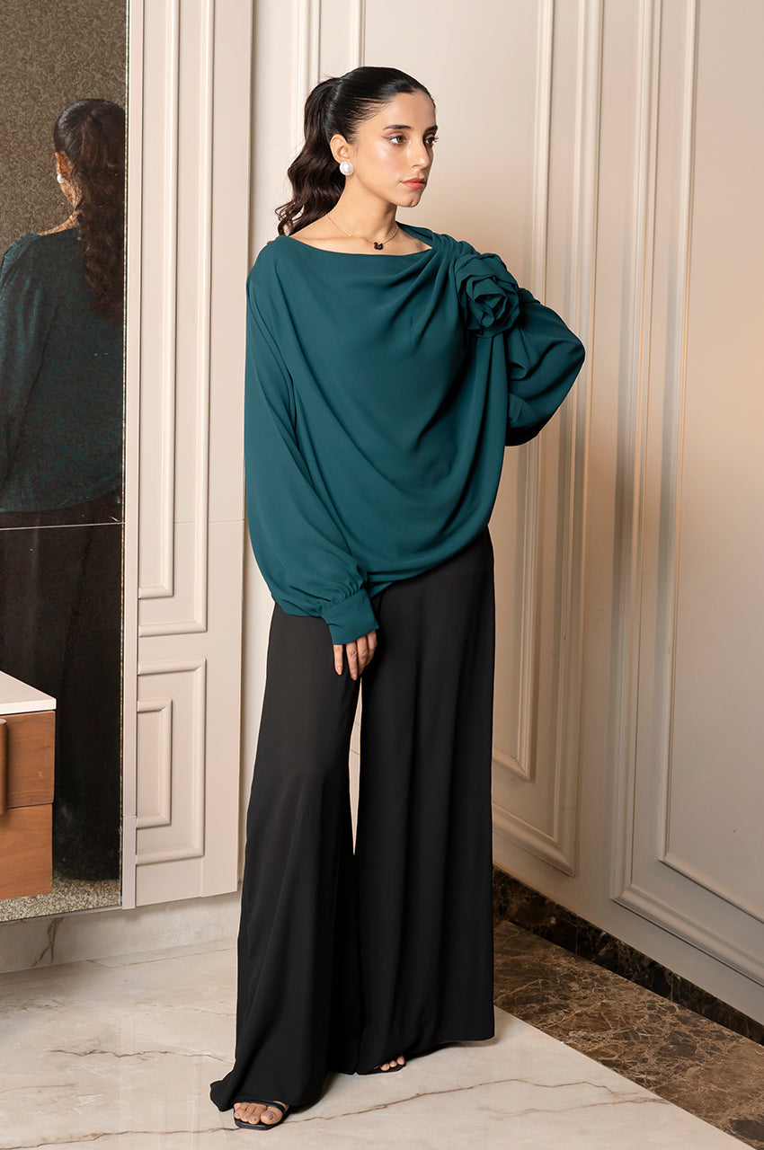 Liyaana From Nizka By Nida Rehan RTW Solids Butter Silk 2 Piece Suit Teal Twilight - Casual Collection