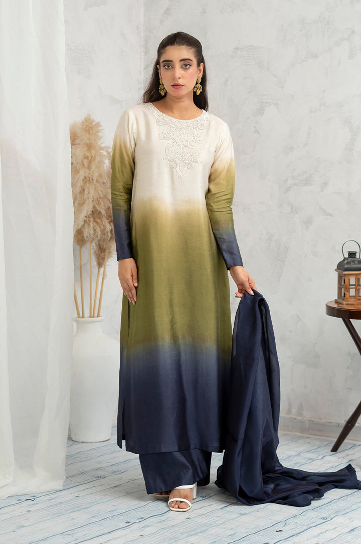 Liyaana From Nizka By Nida Rehan RTW Solids Silk Blend 2 Piece Suit Twilight Moss - Festive Collection