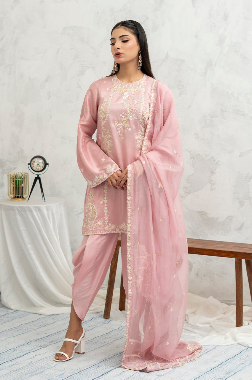 Liyaana From Nizka By Nida Rehan RTW Embroidered Premium Silk 3 Piece Suit Blush Reverie - Festive Collection