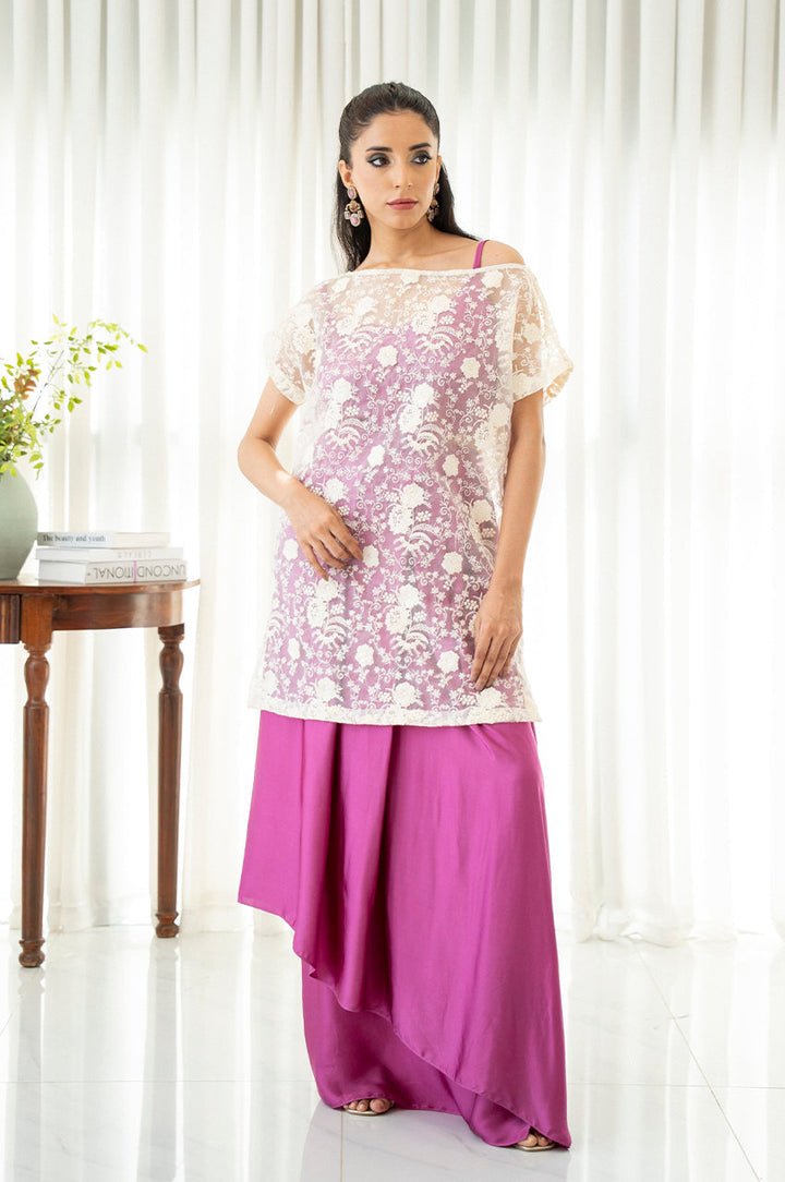 Liyaana From Nizka By Nida Rehan RTW Embroidered Silk Blend 2 Piece Suit Amethyst Bloom - Festive Collection
