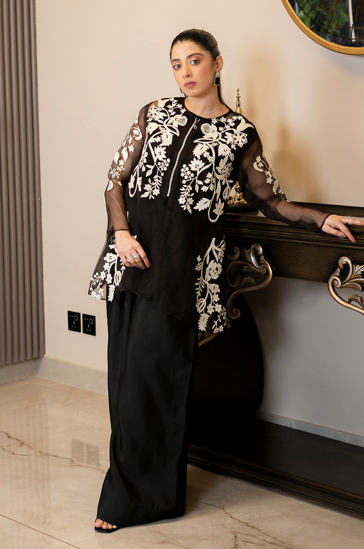 Liyaana From Nizka By Nida Rehan RTW Embroidered Organza 3 Piece Suit Monochrome elegance - Festive Collection