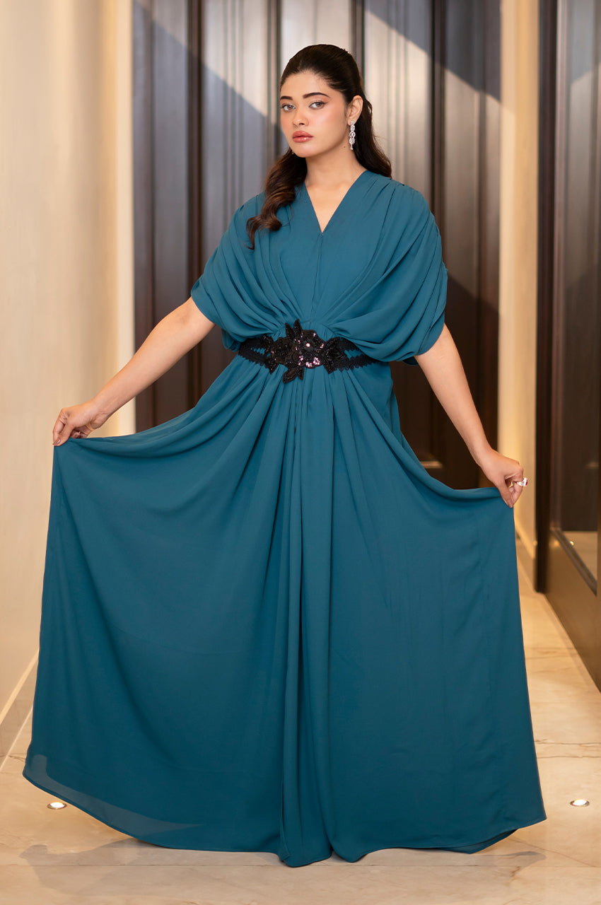 Liyaana From Nizka By Nida Rehan RTW Solids Premium Georgette 1 Piece Kaftaan Midnight Serenity - Casual Collection