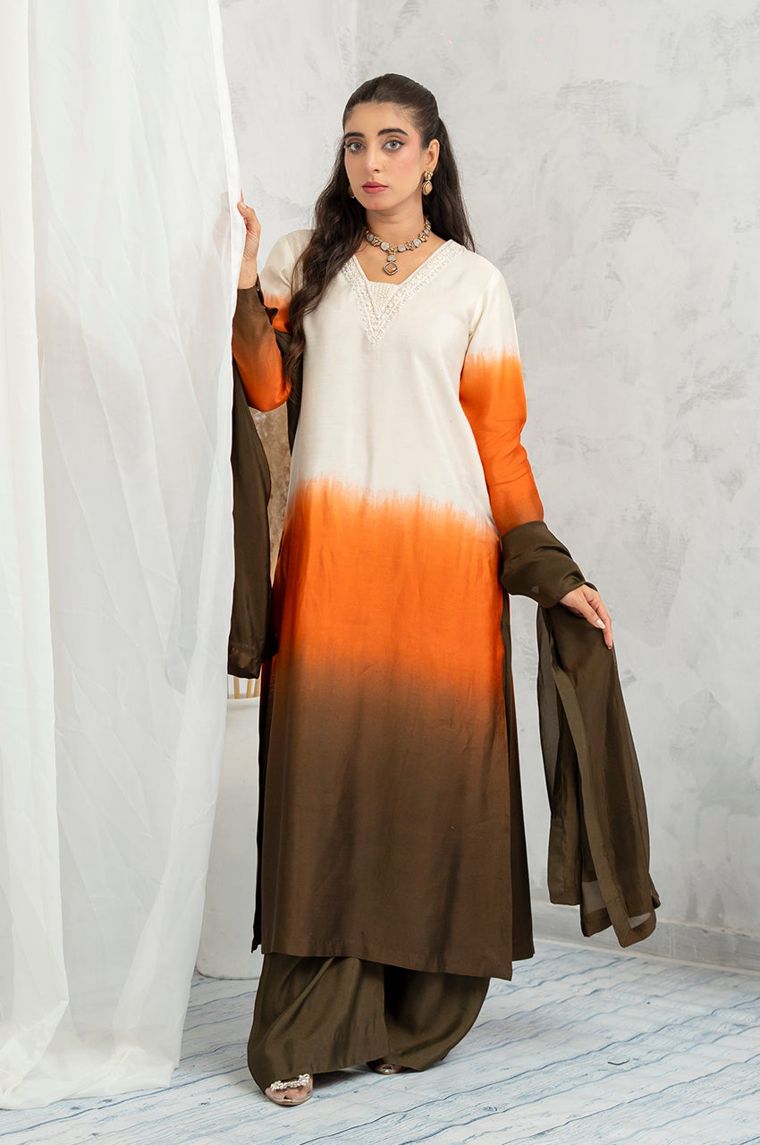 Liyaana From Nizka By Nida Rehan RTW Solids Silk Blend 2 Piece Suit Ember Dusk - Festive Collection