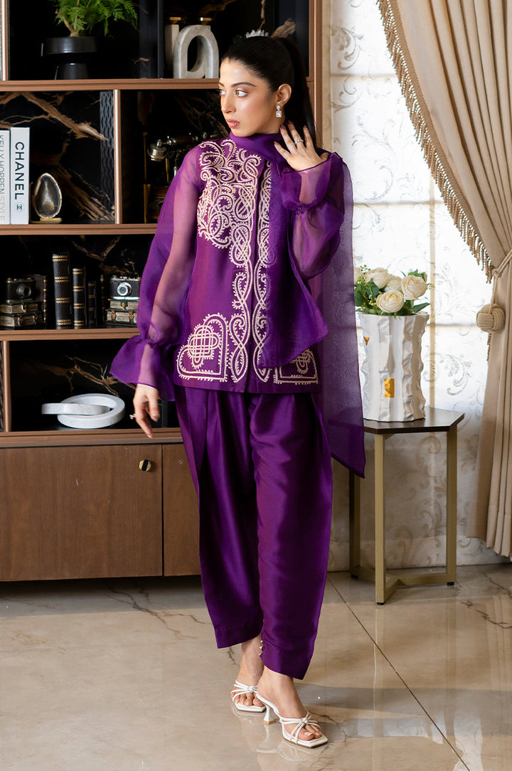 Liyaana From Nizka By Nida Rehan RTW Embroidered Pure Raw Silk 2 Piece Suit Amethyst Grace - Festive Collection