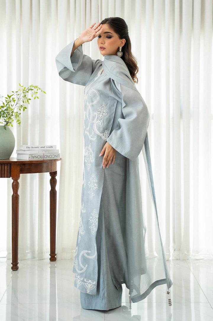 Liyaana From Nizka By Nida Rehan RTW Embroidered Premium Silk 3 Piece Suit Dove Whisper - Festive Collection