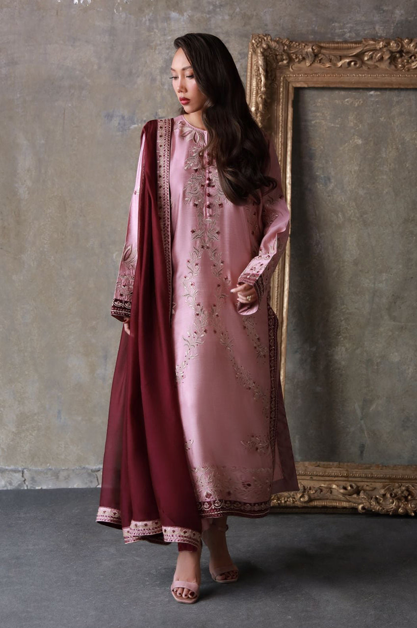 Liyaana From Nizka By Nida Rehan RTW Embroidered Butter Silk 2 Piece Suit Mauvelle - Festive Collection