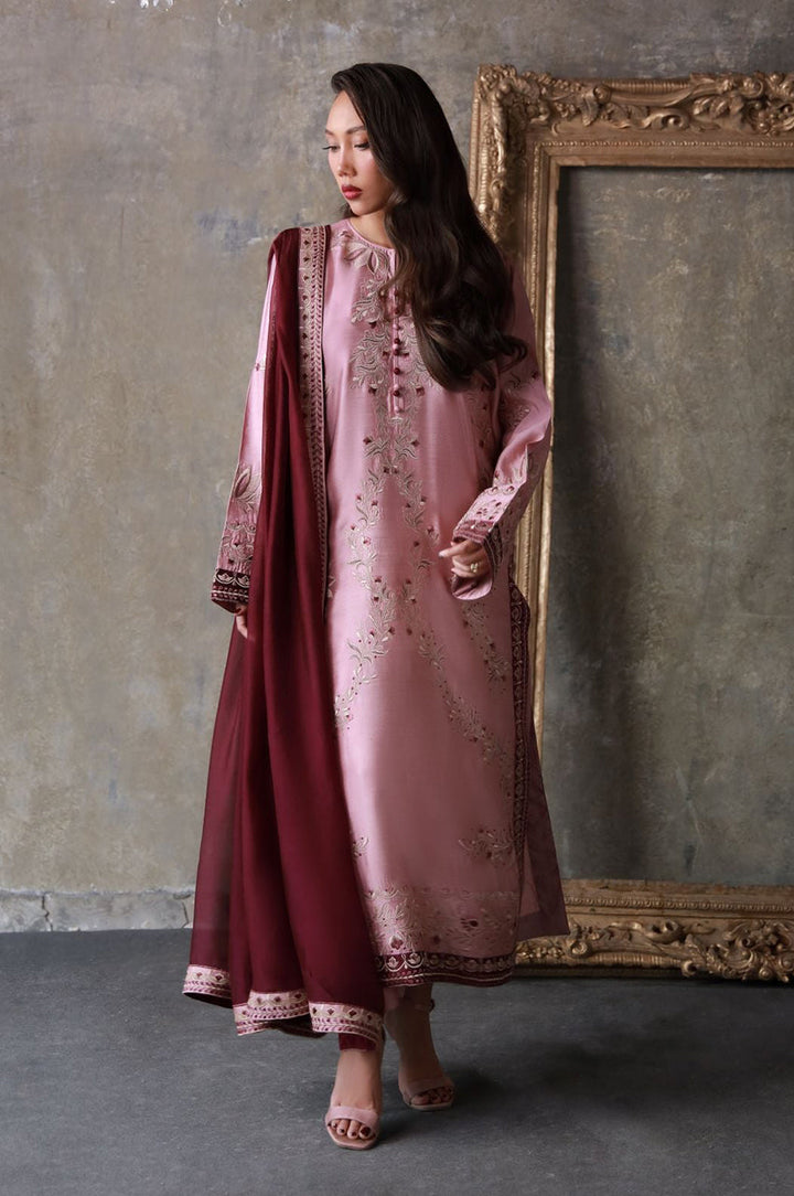 Liyaana From Nizka By Nida Rehan RTW Embroidered Butter Silk 2 Piece Suit Mauvelle - Festive Collection