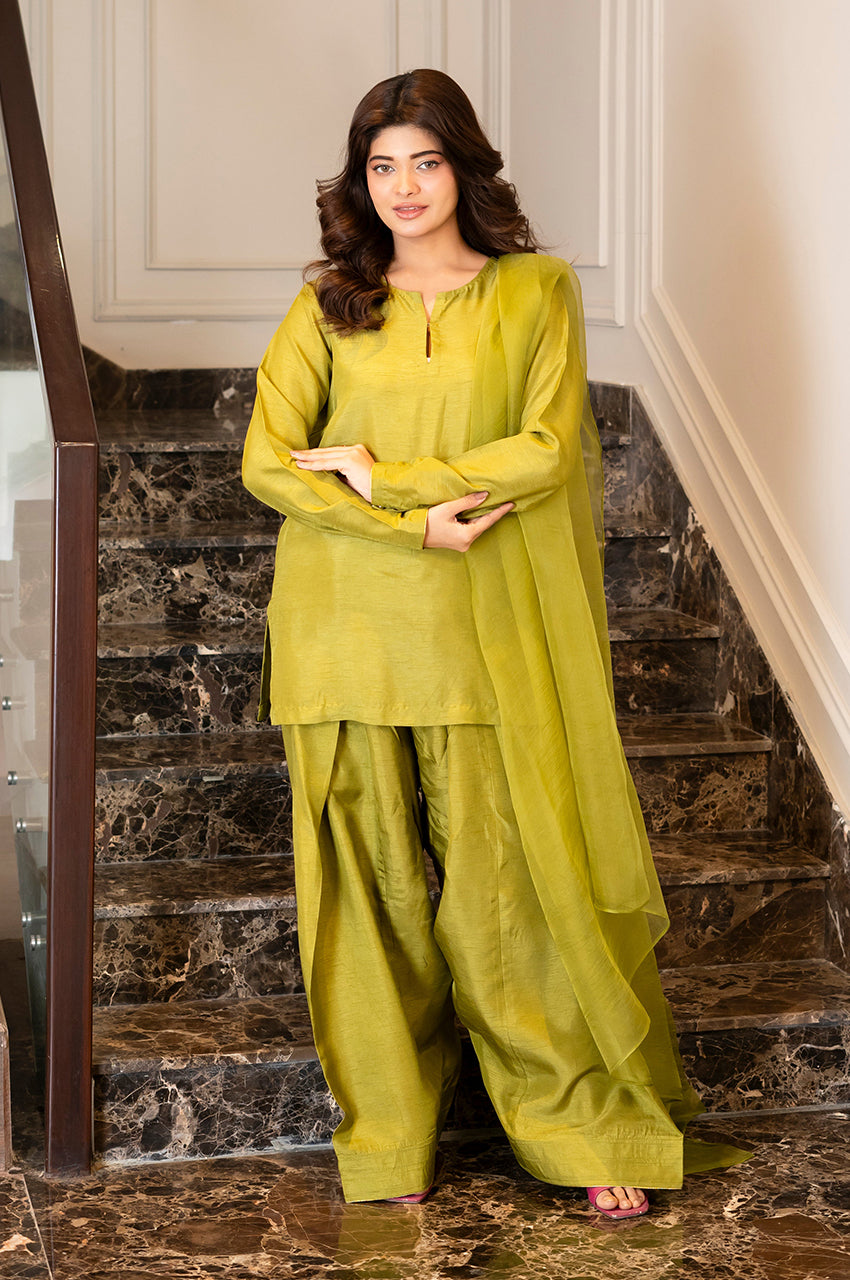 Liyaana From Nizka By Nida Rehan RTW Solids Raw Silk 2 Piece Suit Emerald Elegance - Casual Collection