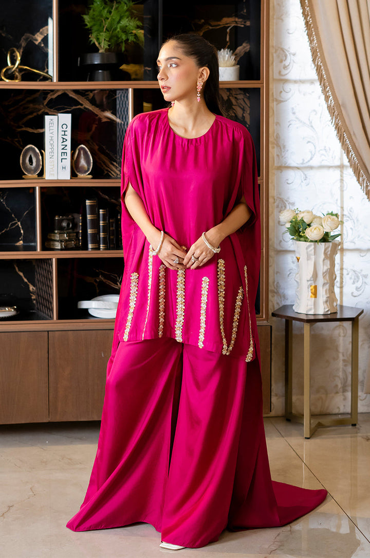 Liyaana From Nizka By Nida Rehan RTW Solids Silk 2 Piece Suit Magenta Majesty - Festive Collection