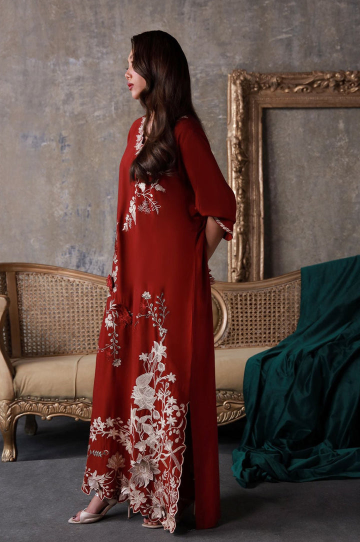 Liyaana From Nizka By Nida Rehan RTW Embroidered Khaddi Silk 3 Piece Suit Garnette - Festive Collection