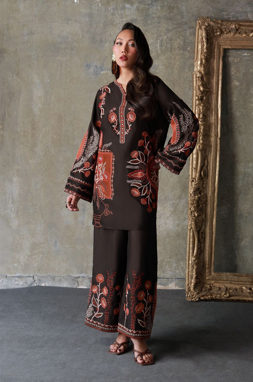 Liyaana From Nizka By Nida Rehan RTW Embroidered Butter Silk 2 Piece Suit Terra - Festive Collection