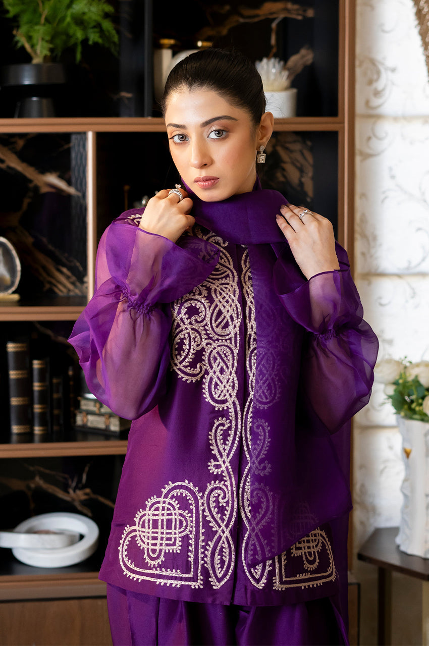 Liyaana From Nizka By Nida Rehan RTW Embroidered Pure Raw Silk 2 Piece Suit Amethyst Grace - Festive Collection