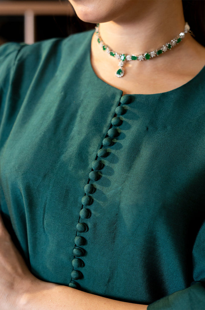 Liyaana From Nizka By Nida Rehan RTW Solids Silk & Organza 3 Piece Suit Emerald Enchant - Festive Collection