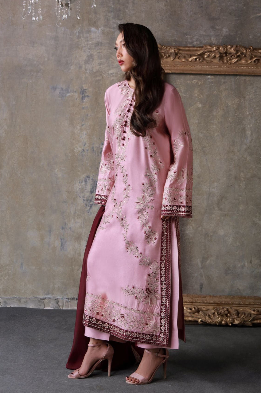 Liyaana From Nizka By Nida Rehan RTW Embroidered Butter Silk 2 Piece Suit Mauvelle - Festive Collection