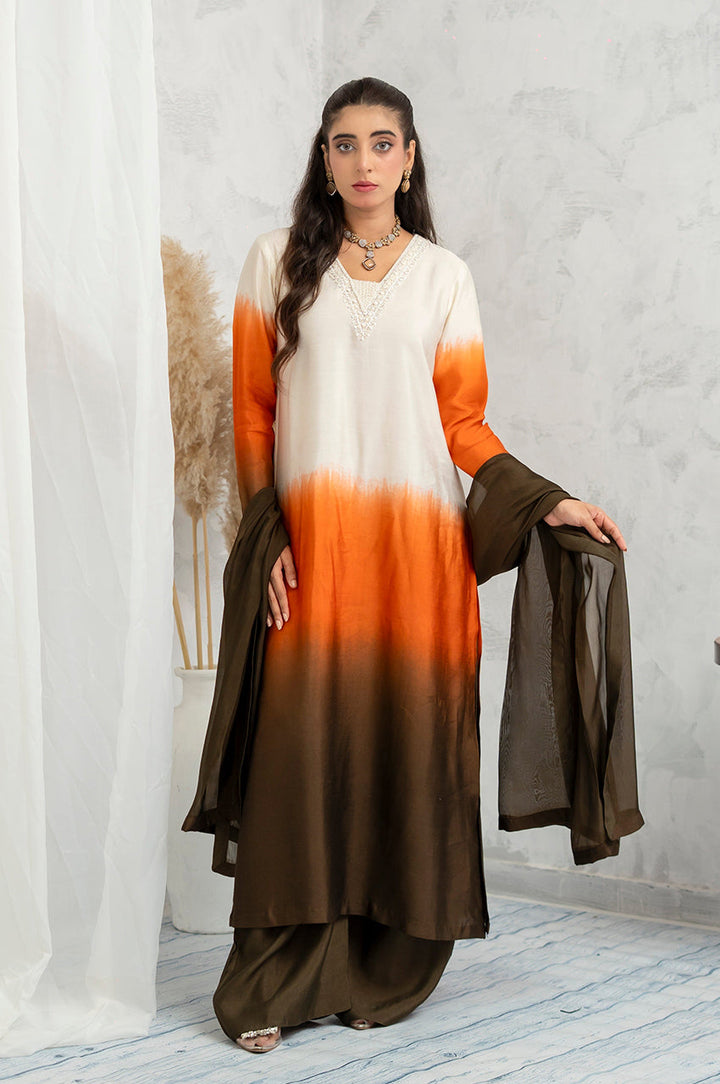 Liyaana From Nizka By Nida Rehan RTW Solids Silk Blend 2 Piece Suit Ember Dusk - Festive Collection