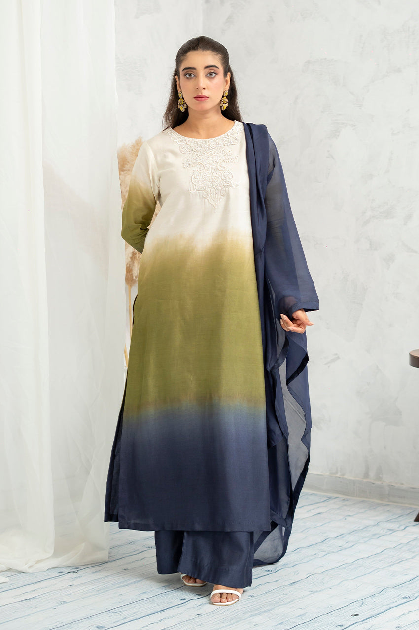 Liyaana From Nizka By Nida Rehan RTW Solids Silk Blend 2 Piece Suit Twilight Moss - Festive Collection