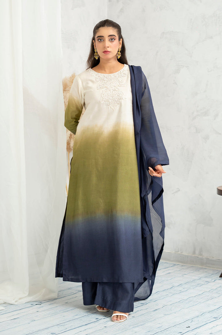 Liyaana From Nizka By Nida Rehan RTW Solids Silk Blend 2 Piece Suit Twilight Moss - Festive Collection