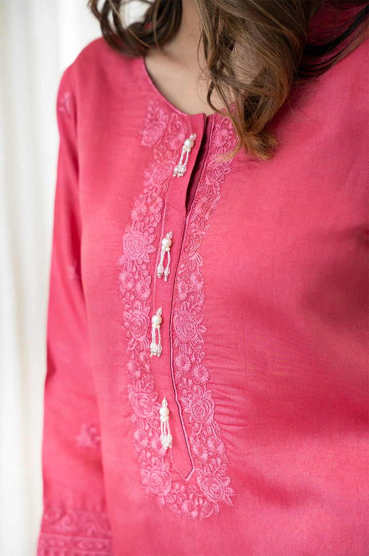 Liyaana From Nizka By Nida Rehan RTW Embroidered Raw Silk 2 Piece Suit Clay Bloom - Festive Collection