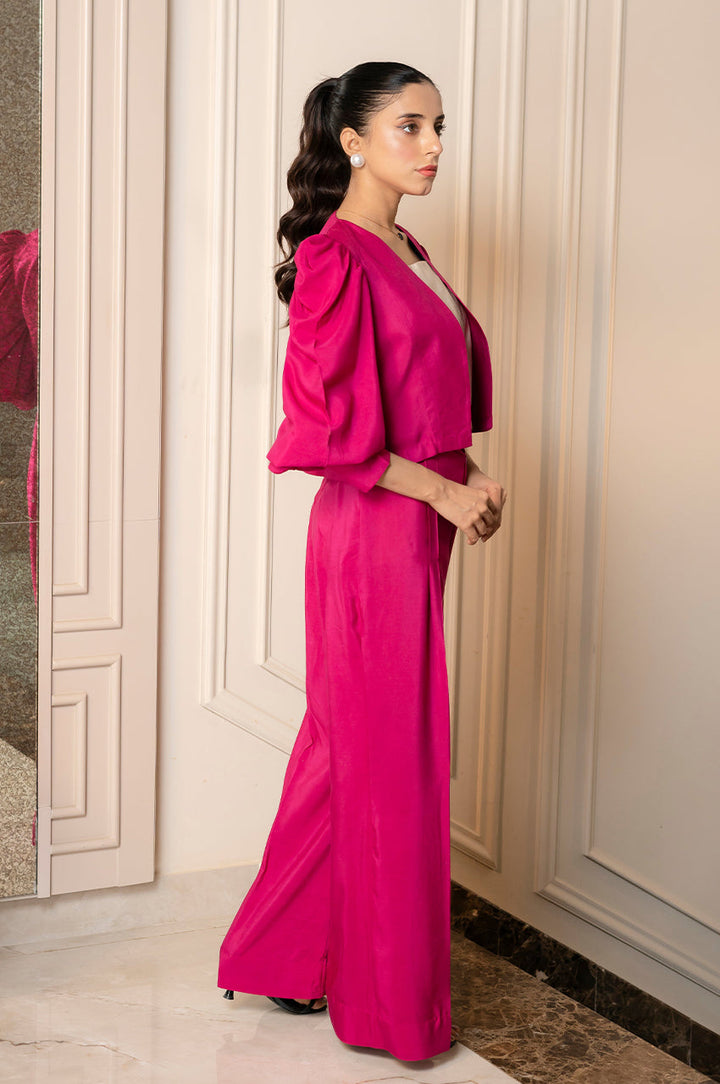 Liyaana From Nizka By Nida Rehan RTW Solids Butter Silk 2 Piece Suit Fuchsia Flare - Casual Collection