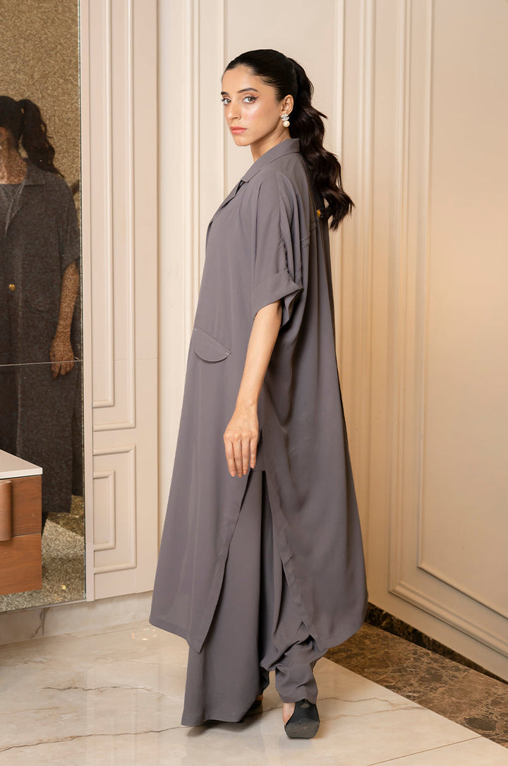 Liyaana From Nizka By Nida Rehan RTW Solids Premium Georgette 2 Piece Suit Ash Mist - Casual Collection