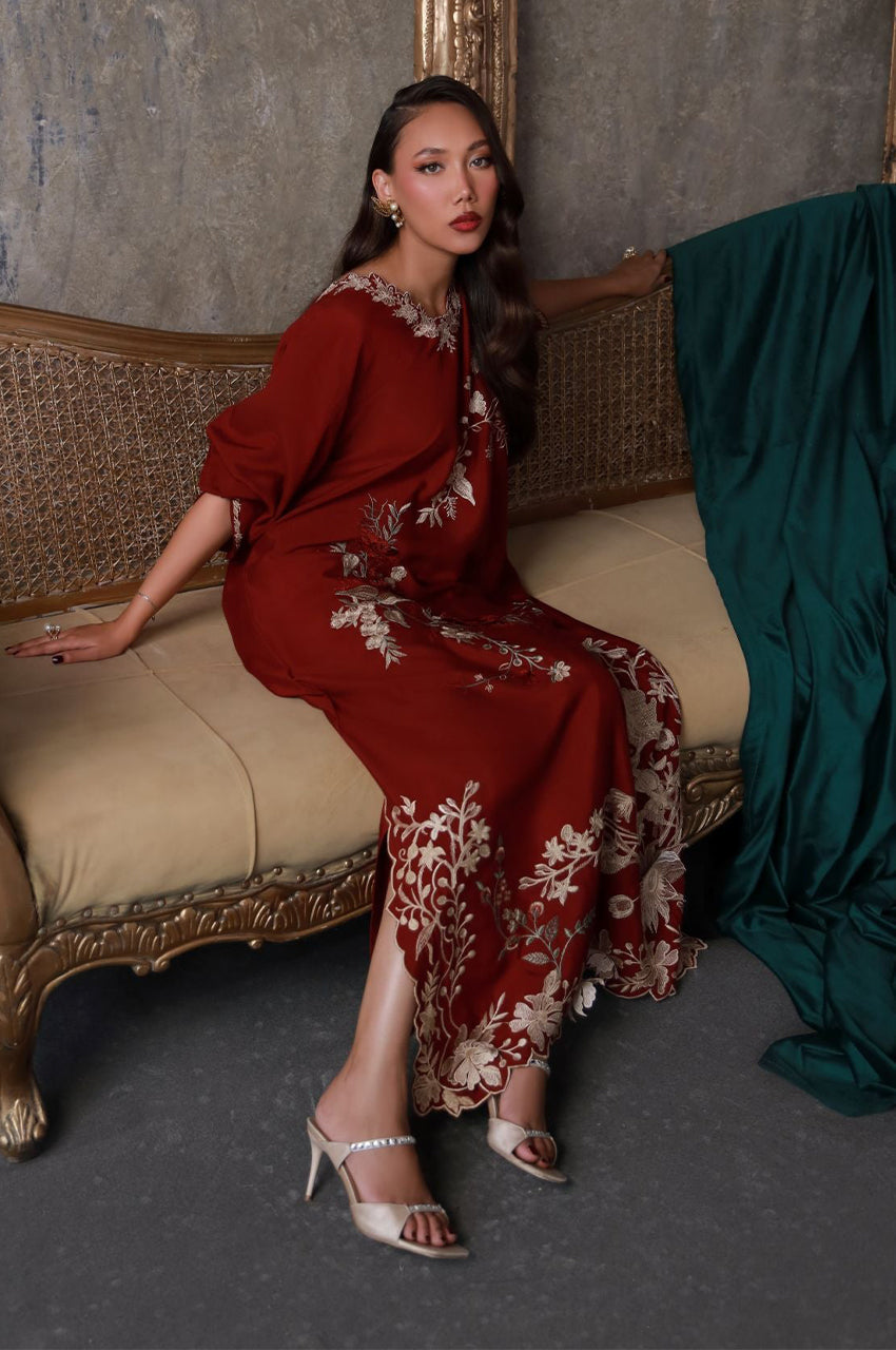 Liyaana From Nizka By Nida Rehan RTW Embroidered Khaddi Silk 3 Piece Suit Garnette - Festive Collection