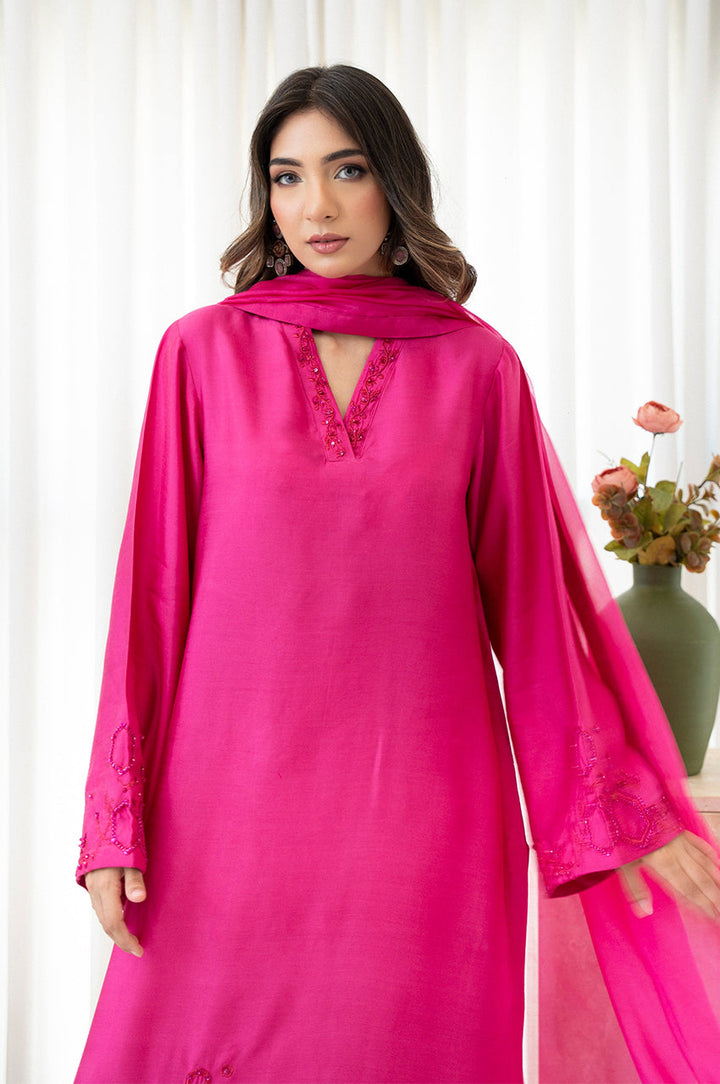 Liyaana From Nizka By Nida Rehan RTW Hand work Raw Silk 2 Piece Suit Rosette Blush - Festive Collection