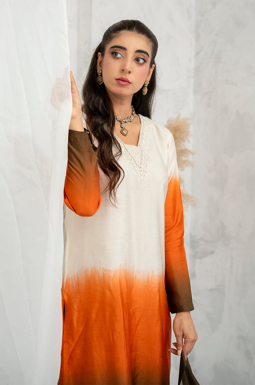Liyaana From Nizka By Nida Rehan RTW Solids Silk Blend 2 Piece Suit Ember Dusk - Festive Collection