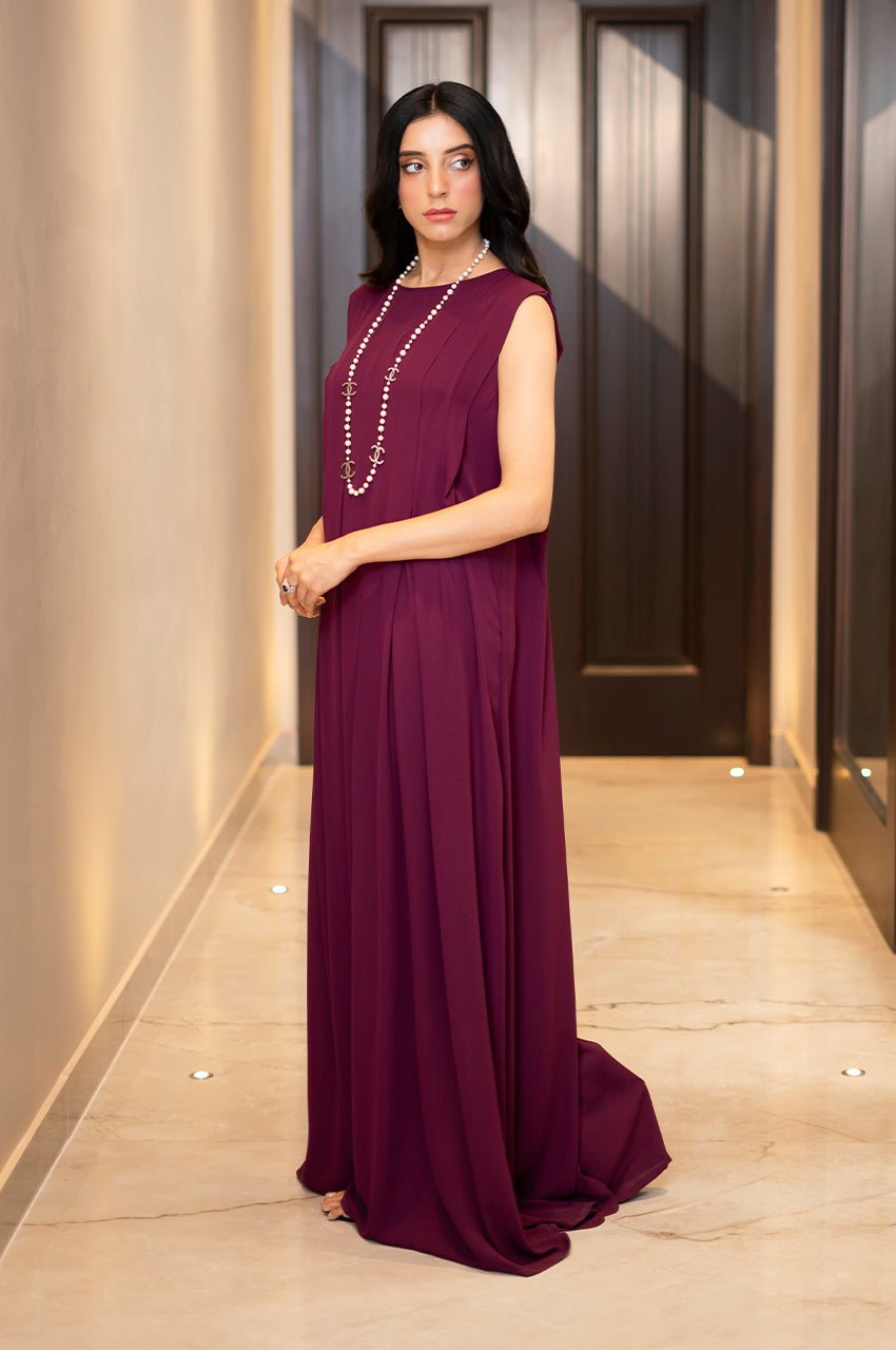 Liyaana From Nizka By Nida Rehan RTW Solids Premium Georgette 1 Piece Kaftaan Plum Grace - Casual Collection