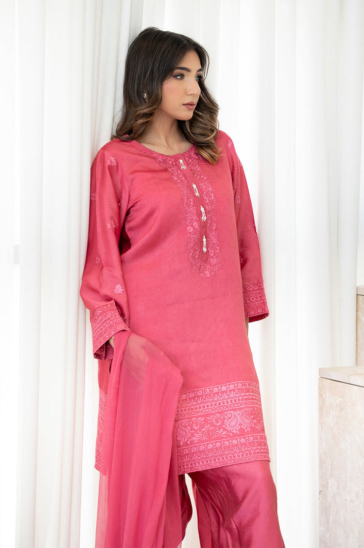 Liyaana From Nizka By Nida Rehan RTW Embroidered Raw Silk 2 Piece Suit Clay Bloom - Festive Collection