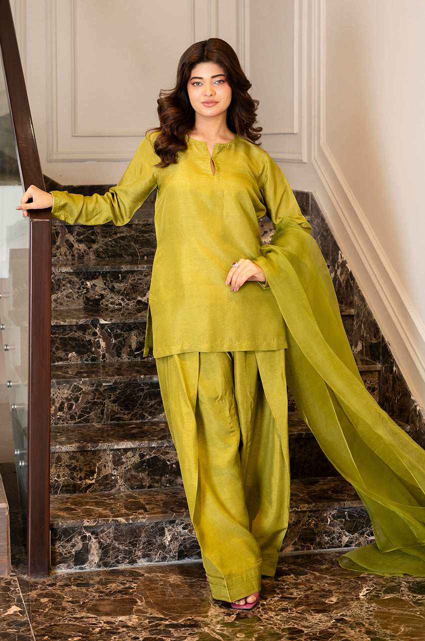 Liyaana From Nizka By Nida Rehan RTW Solids Raw Silk 2 Piece Suit Emerald Elegance - Casual Collection