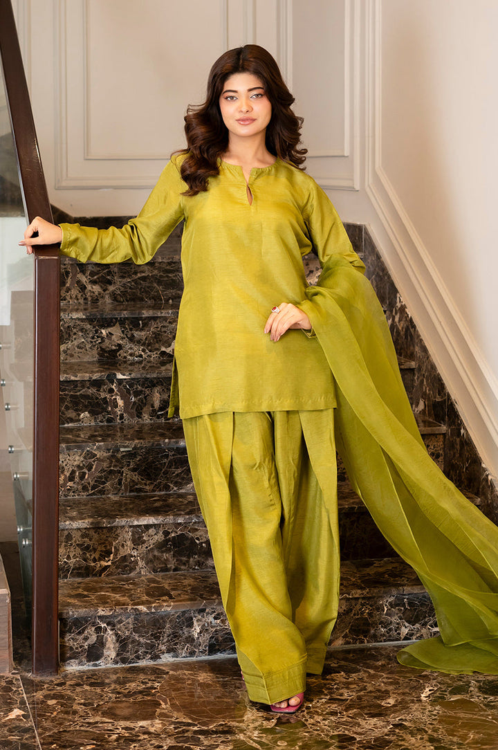 Liyaana From Nizka By Nida Rehan RTW Solids Raw Silk 2 Piece Suit Emerald Elegance - Casual Collection