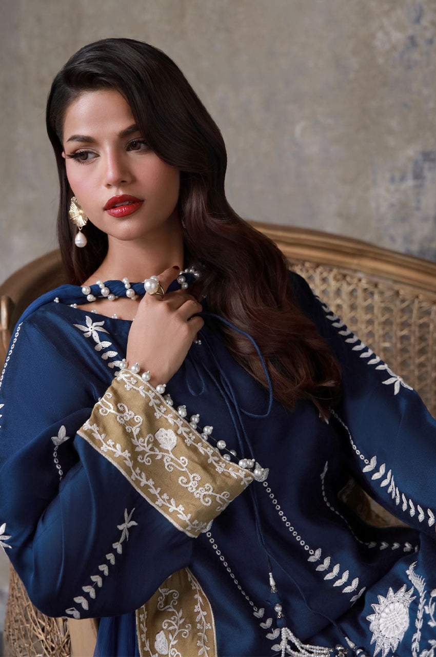 Liyaana From Nizka By Nida Rehan RTW Embroidered Butter Silk 2 Piece Suit Azurette - Festive Collection