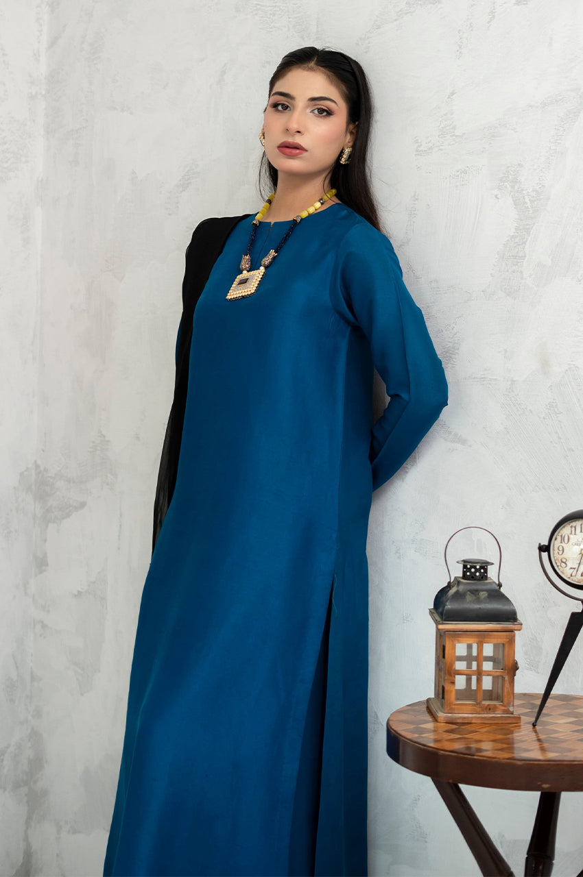 Liyaana From Nizka By Nida Rehan RTW Solids Pure Silk 2 Piece Suit Neelara - Festive Collection