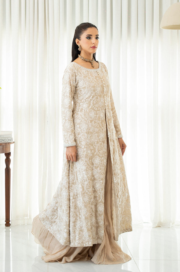 Liyaana From Nizka By Nida Rehan RTW Embroidered Pure Heavy Silk 3 Piece Suit Moonlit Ivory - Festive Collection
