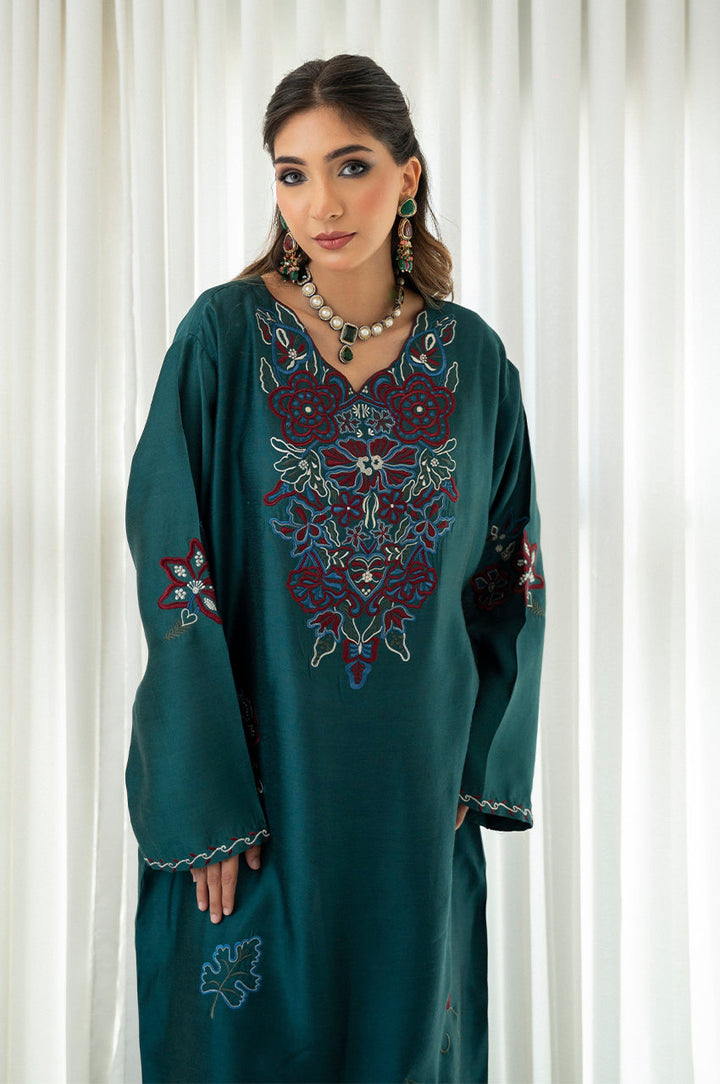 Liyaana From Nizka By Nida Rehan RTW Embroidered Silk Blend 2 Piece Suit Midnight Garden - Festive Collection