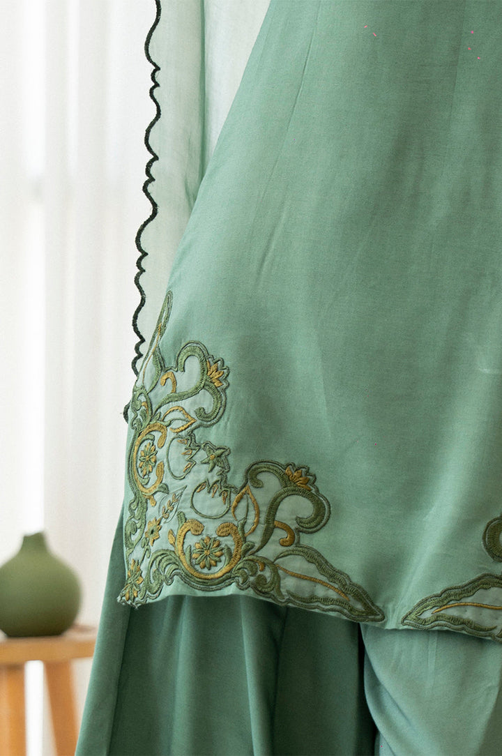 Liyaana From Nizka By Nida Rehan RTW Embroidered Raw Silk 2 Piece Suit Verdant Bloom - Festive Collection