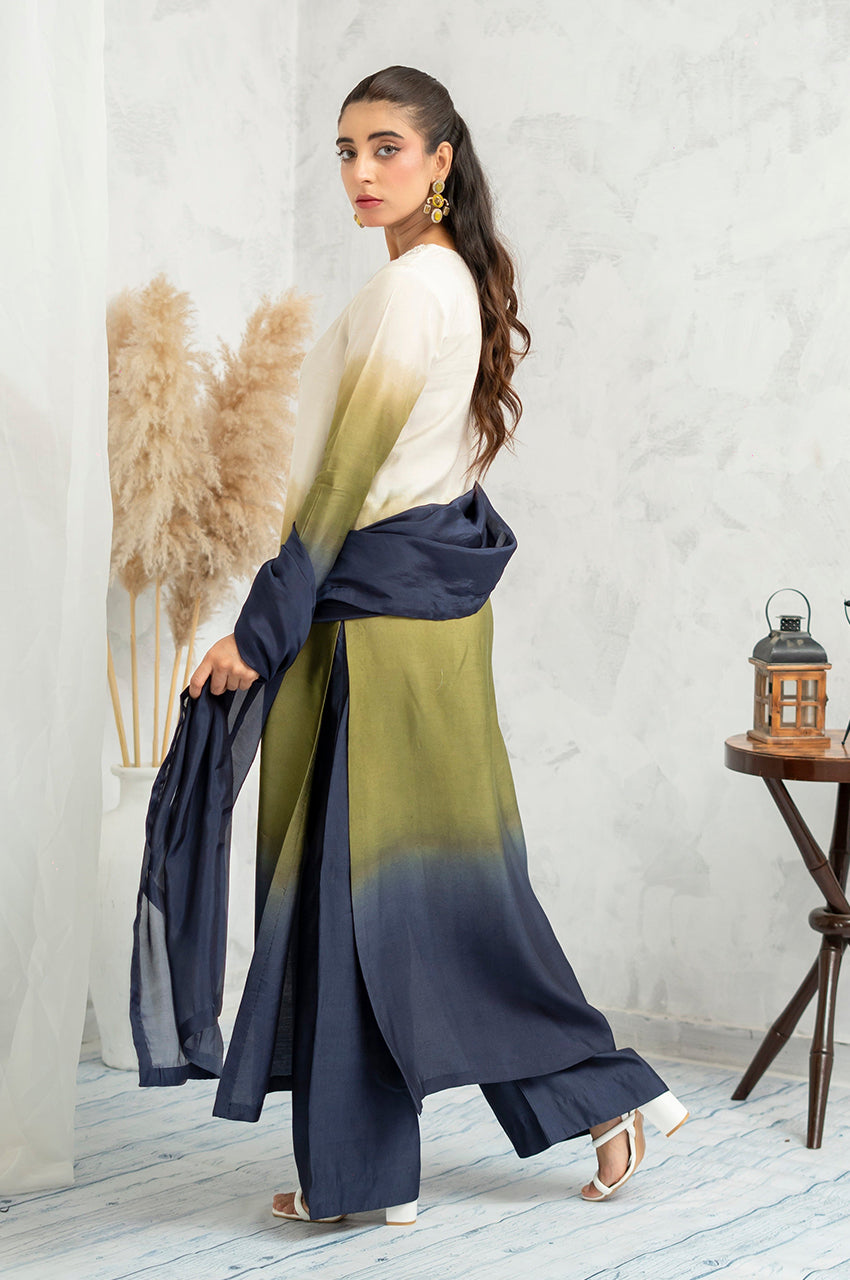 Liyaana From Nizka By Nida Rehan RTW Solids Silk Blend 2 Piece Suit Twilight Moss - Festive Collection