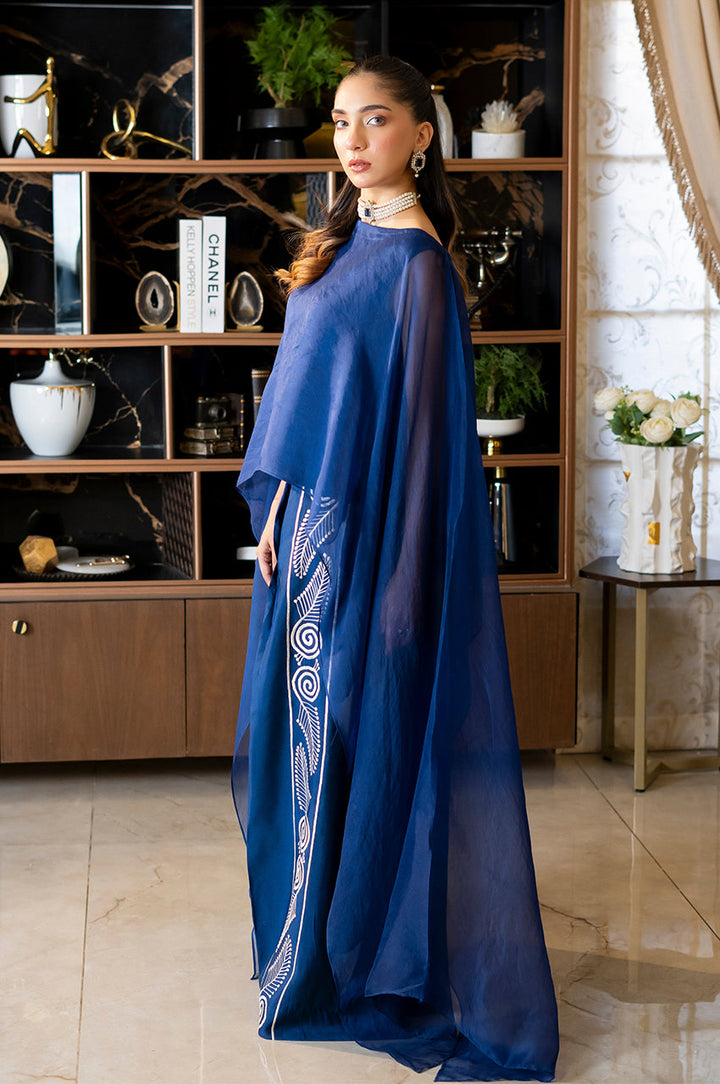 Liyaana From Nizka By Nida Rehan RTW Solids Organza Silk 2 Piece Suit Sapphire flow - Festive Collection