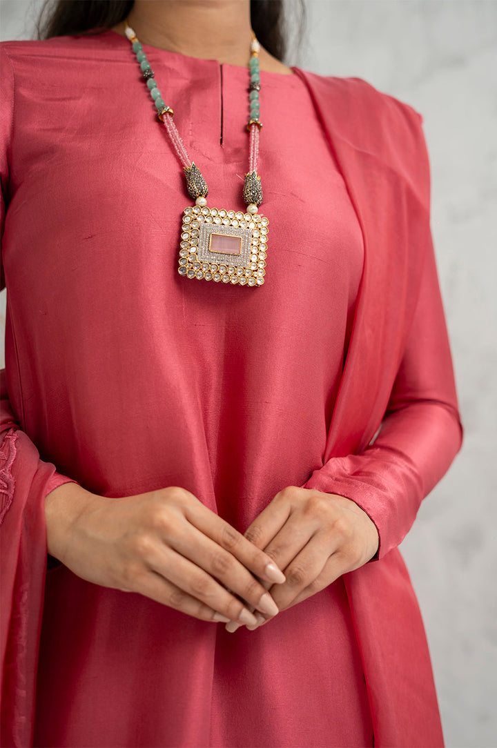 Liyaana From Nizka By Nida Rehan RTW Solids Silk and Chiffon 3 Piece Suit Rosewood Veil - Festive Collection