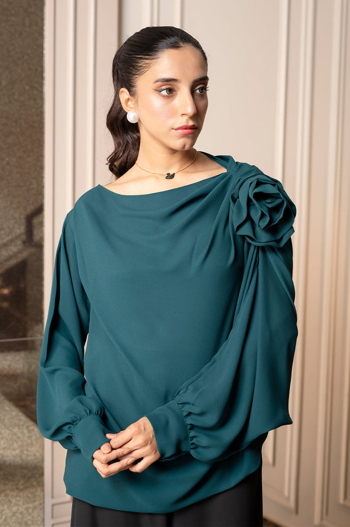Liyaana From Nizka By Nida Rehan RTW Solids Butter Silk 2 Piece Suit Teal Twilight - Casual Collection