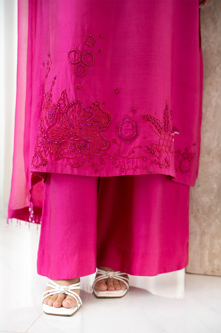 Liyaana From Nizka By Nida Rehan RTW Hand work Raw Silk 2 Piece Suit Rosette Blush - Festive Collection