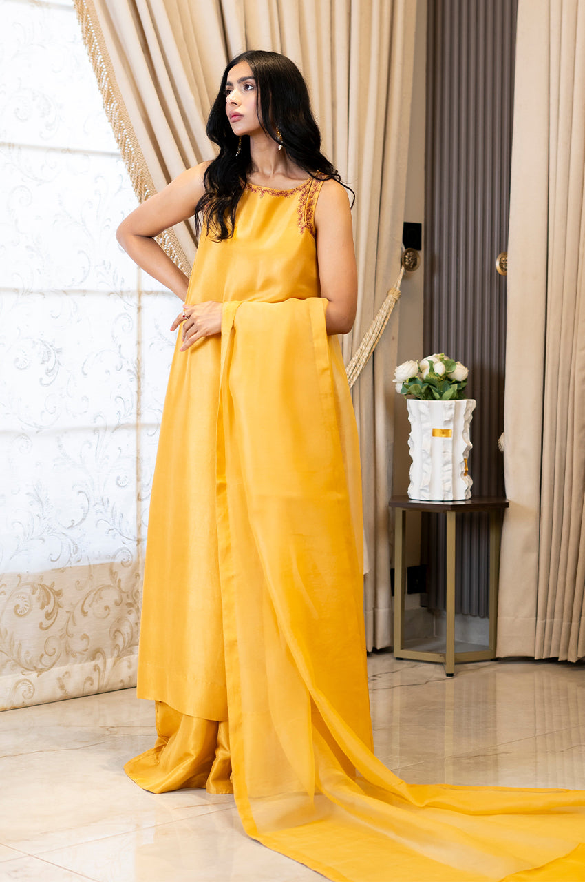 Liyaana From Nizka By Nida Rehan RTW Solids Premium Georgette 2 Piece Suit Golden Aura - Casual Collection