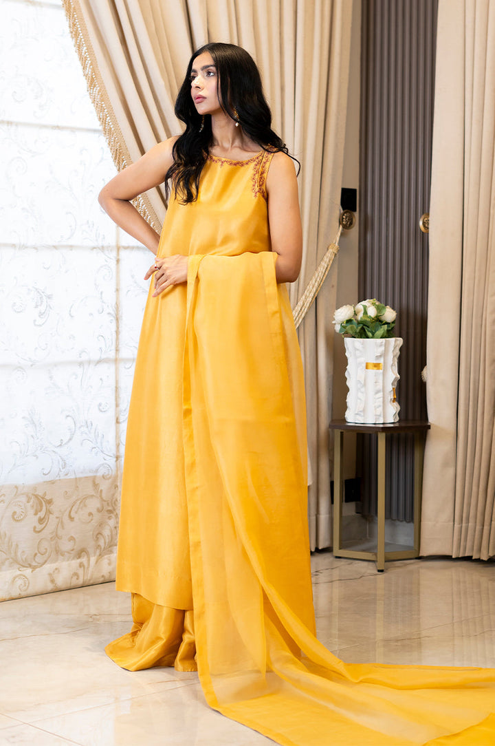 Liyaana From Nizka By Nida Rehan RTW Solids Premium Georgette 2 Piece Suit Golden Aura - Casual Collection