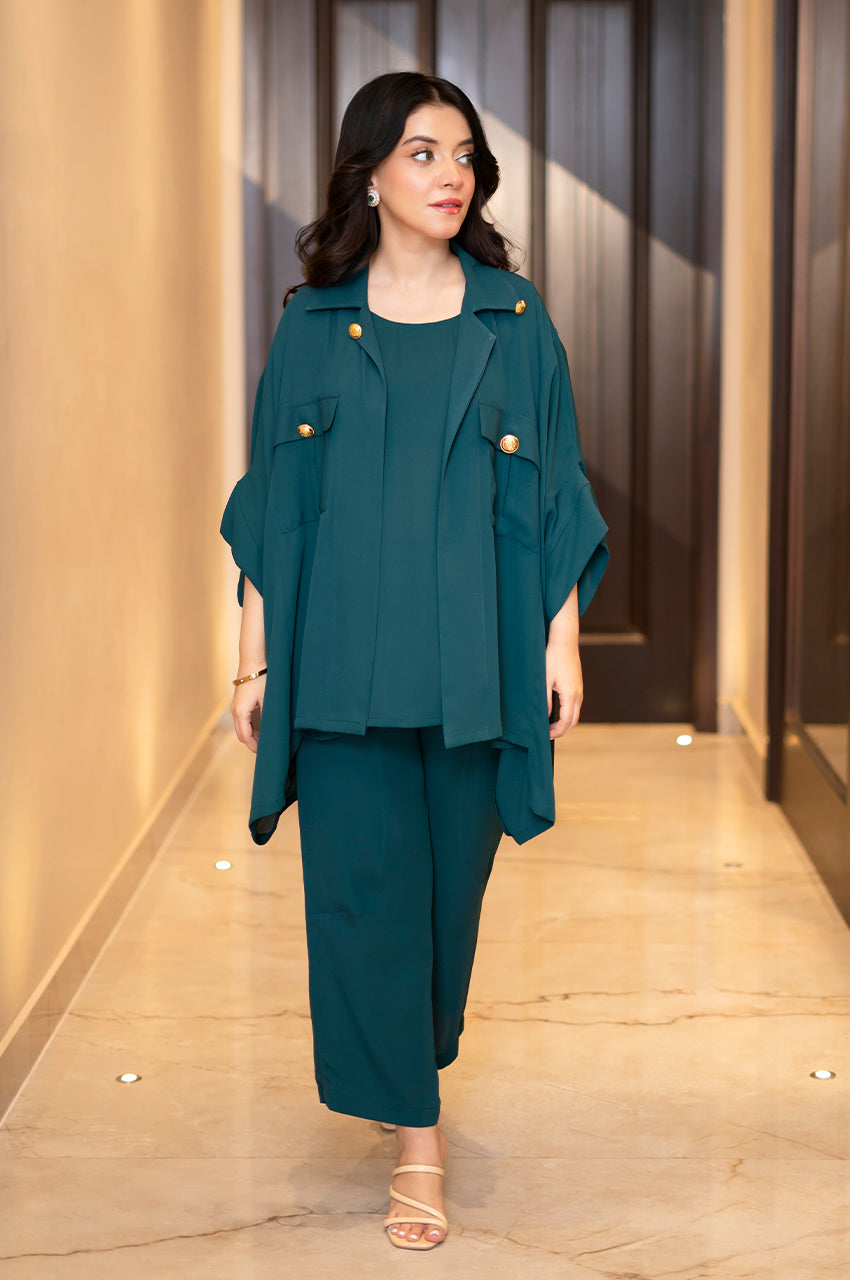 Liyaana From Nizka By Nida Rehan RTW Solids Butter Silk 2 Piece Suit Emerald Luxe - Casual Collection