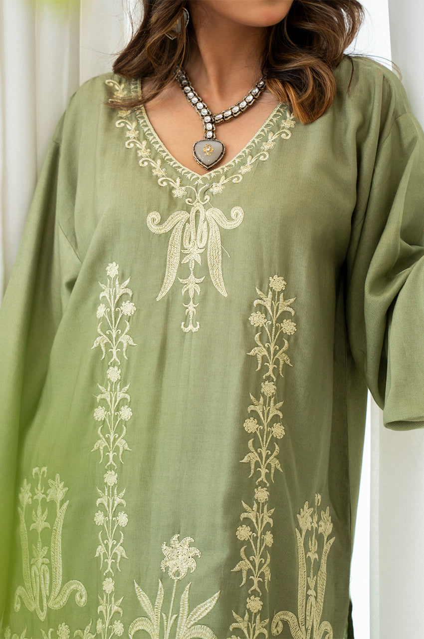 Liyaana From Nizka By Nida Rehan RTW Embroidered Organza and Silk 3 Piece Suit Sage Elysia - Festive Collection