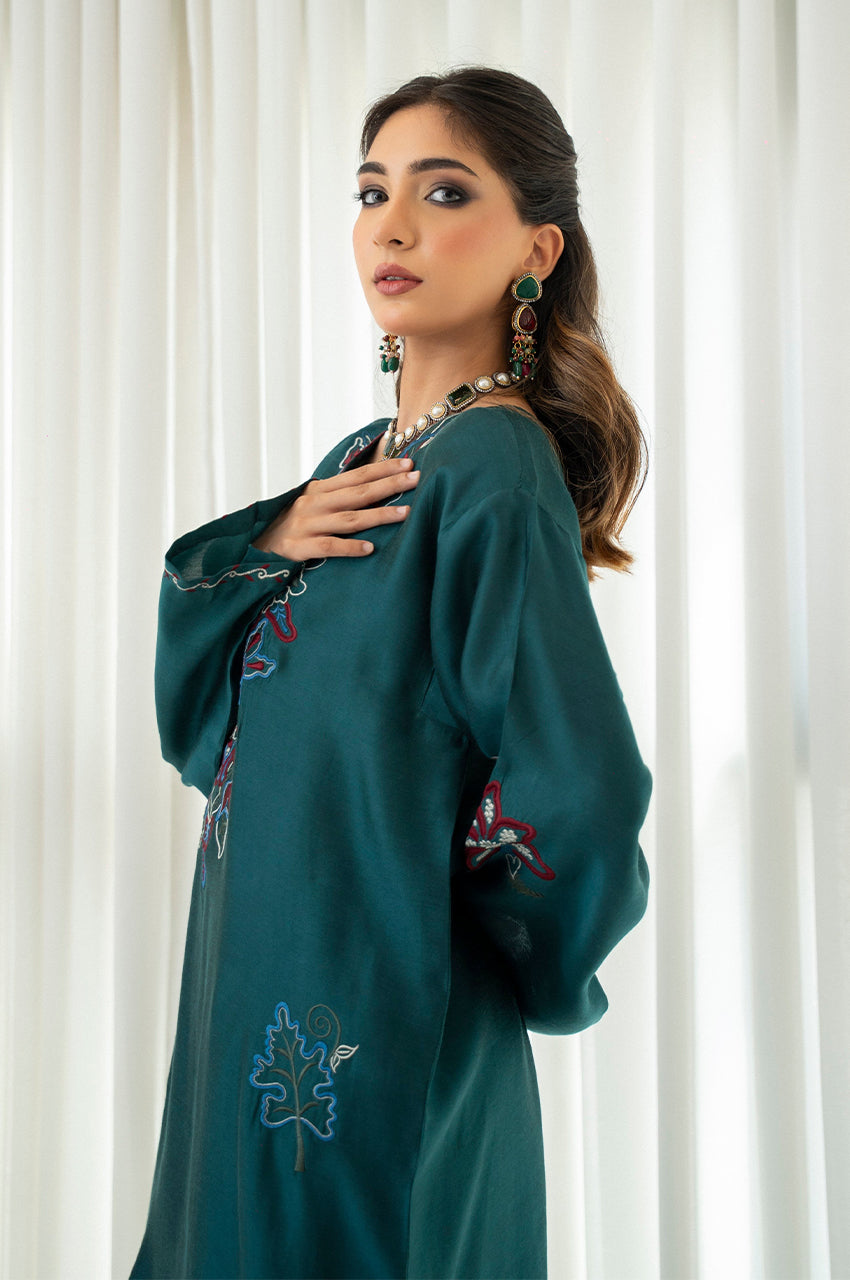 Liyaana From Nizka By Nida Rehan RTW Embroidered Silk Blend 2 Piece Suit Midnight Garden - Festive Collection